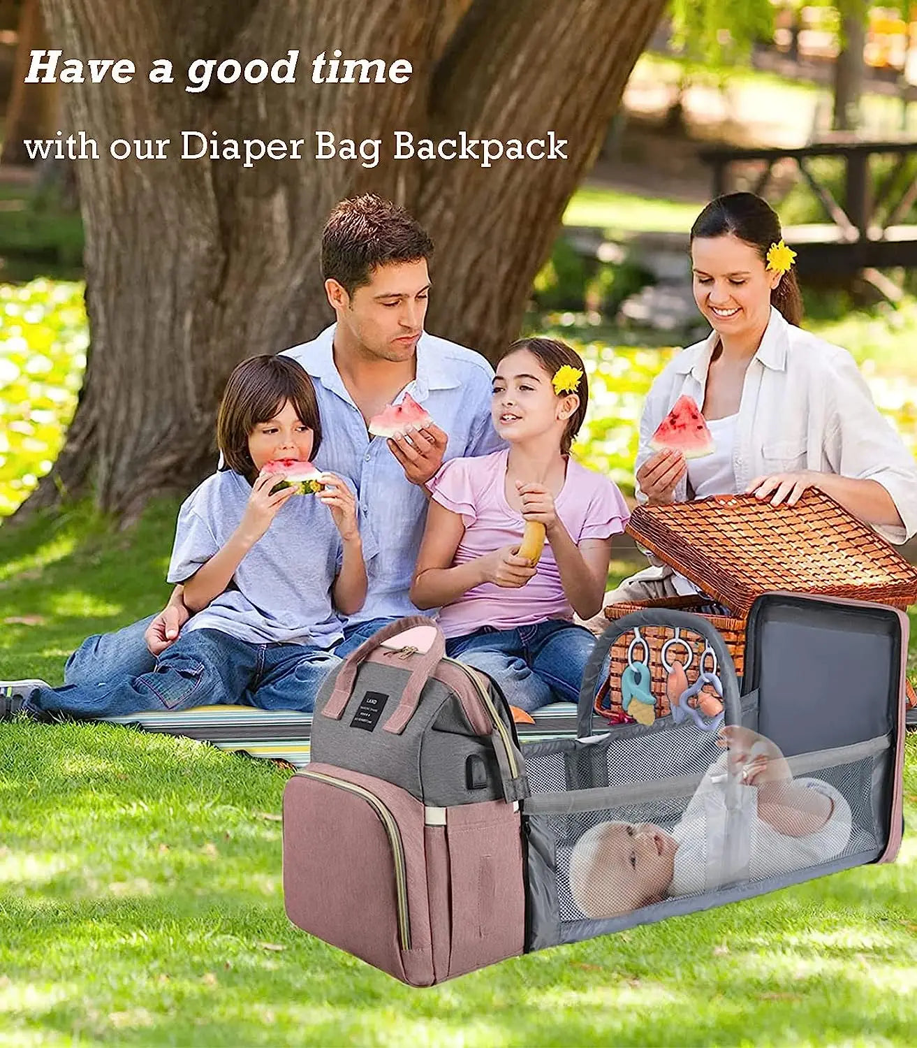 Diaper Bag Backpack Waterproof Large Capacity & Portable Baby Changing Station with Baby Stuff Organizer Baby Shower Gift