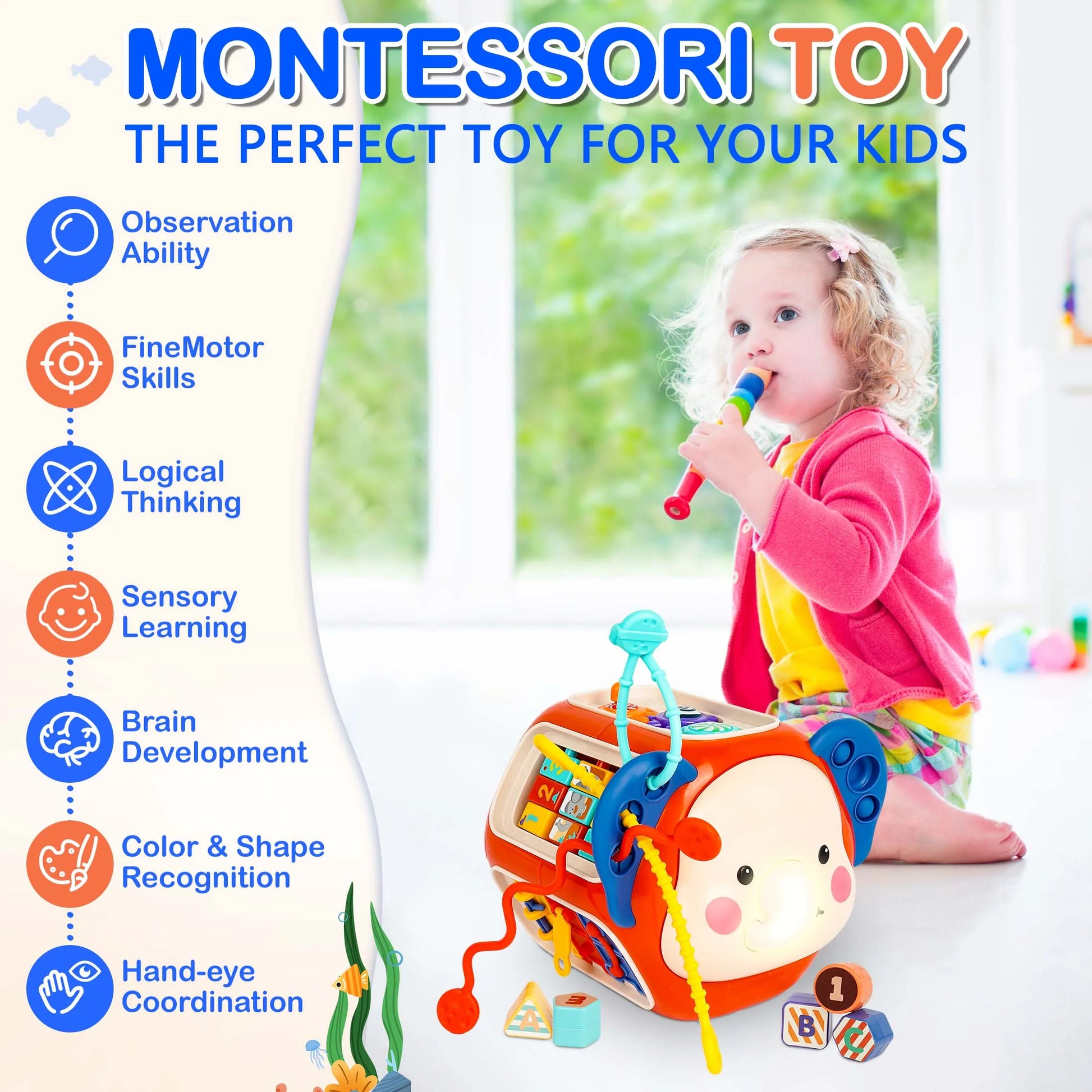 Kids Baby Activity Cube with Music, 20 in 1 Baby Toys for 1 2 Year Old Girls Boy Gifts, Montessori Toys for Toddlers First Birthday Gift, Educational Learning Boy Toys 12-18 Months