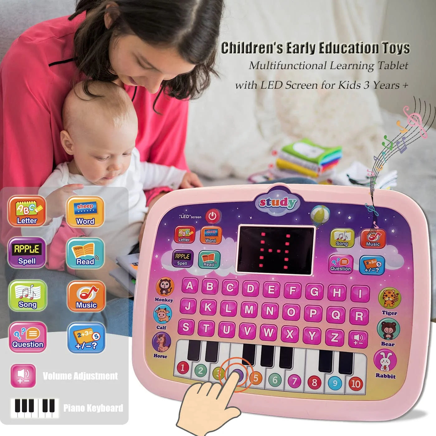 Montessori Learning Toys for 1 Year Old Boys Girls Toddler Touch Tablet Kids Electronic Interactive Toy with ABC Spelling Music Function