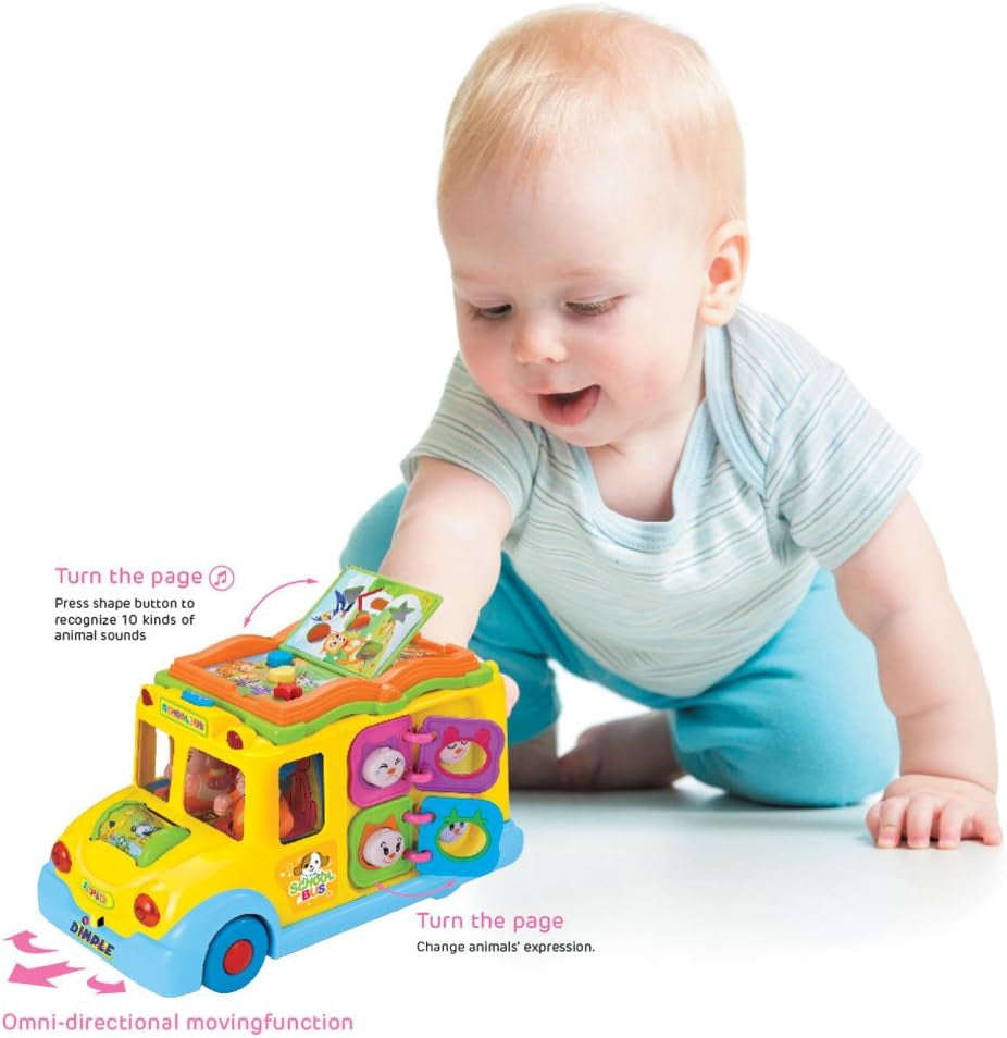 Educational Interactive School Bus Toy with Tons of Flashing Lights, Sounds, Responsive Gears and Knobs to Play With, Tons of Fun for Toddlers for Kids (Single)