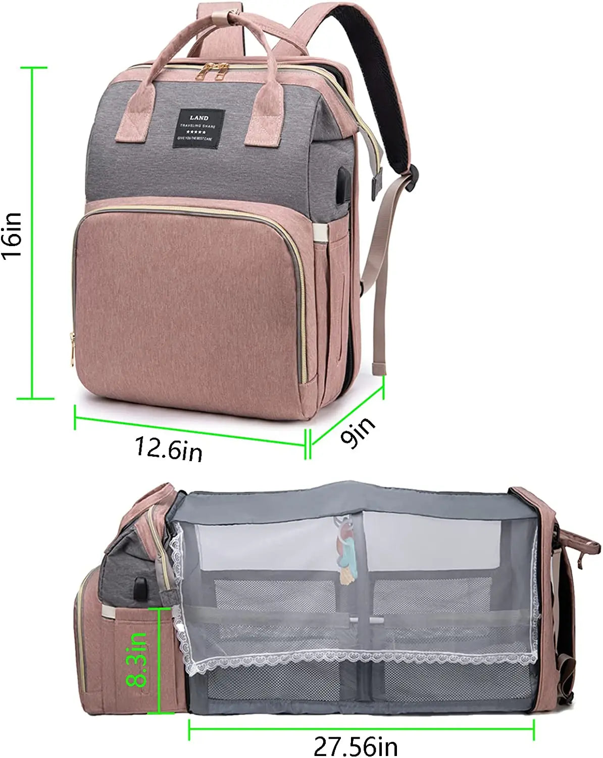 Diaper Bag Backpack Waterproof Large Capacity & Portable Baby Changing Station with Baby Stuff Organizer Baby Shower Gift