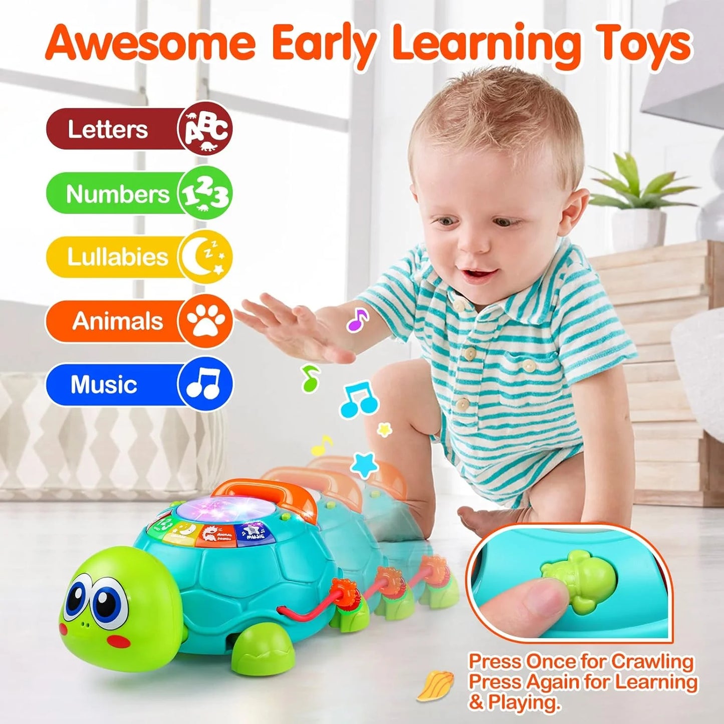 Baby Toys for 12 24 Months, Baby Crawling Walking Toys for 1 Year Old, Light up Musical Toy for Toddlers 1-3, Learning Toys for 1 2 3 Year Old Boys Girls