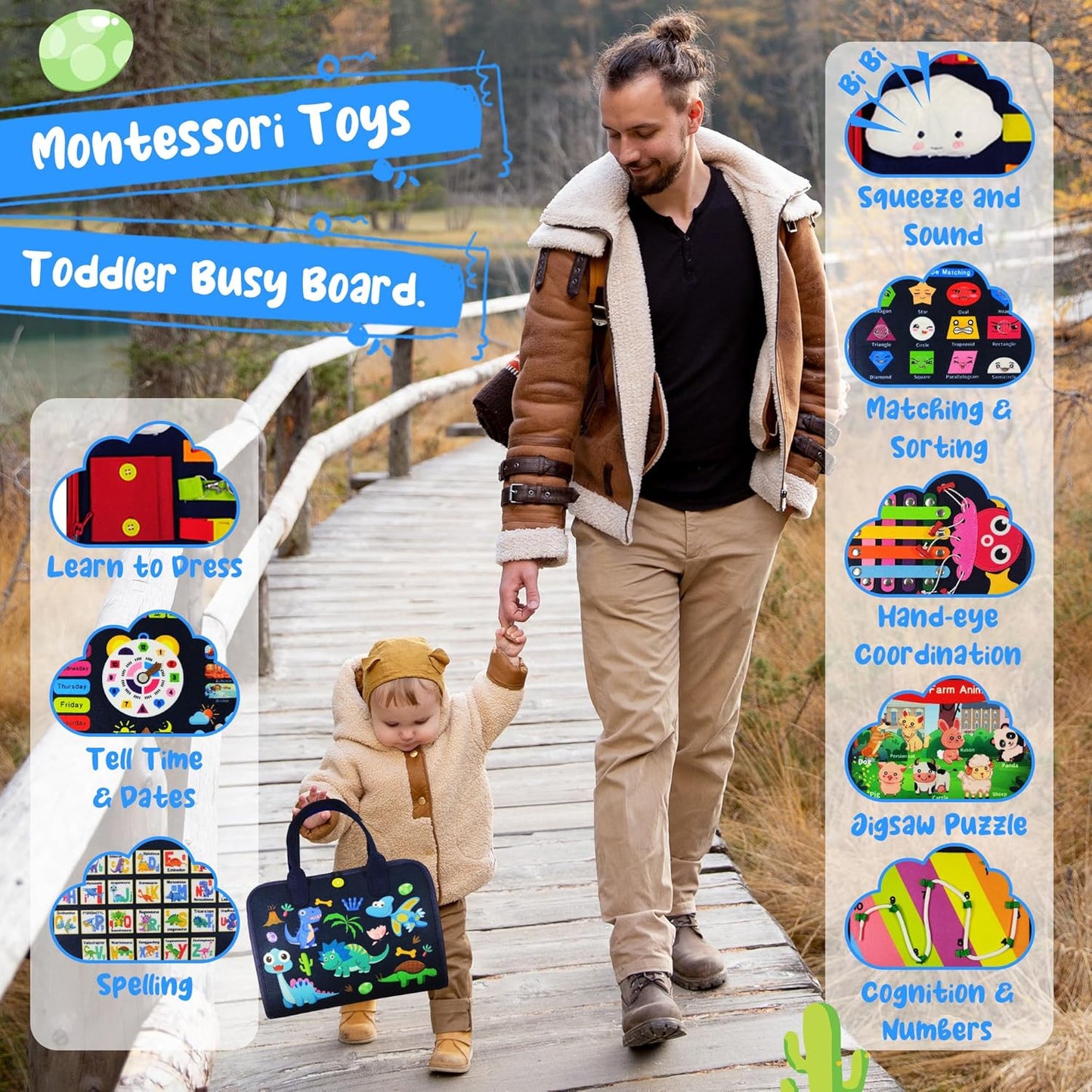 Busy Board - Montessori Toys for 1 2 3 4 Year Old - Sensory Toys for Toddlers 1-4 - Gifts for Boys Learning Fine Motor Skills - Educational Activities Travel Toys for Car Airplane