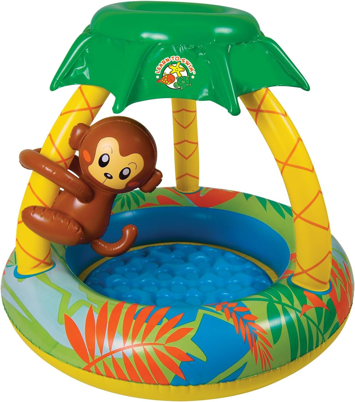 Learn-To-Swim Go Bananas Monkey Inflatable Kiddie Pool with Canopy