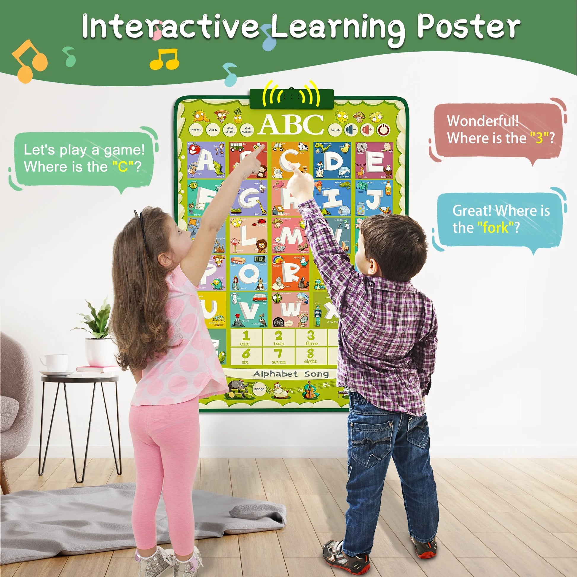 Electronic Interactive Alphabet Wall Chart, Talking ABC & Music Poster, Learning Educational Toys Christmas Gifts for Toddler 1 2 3 +