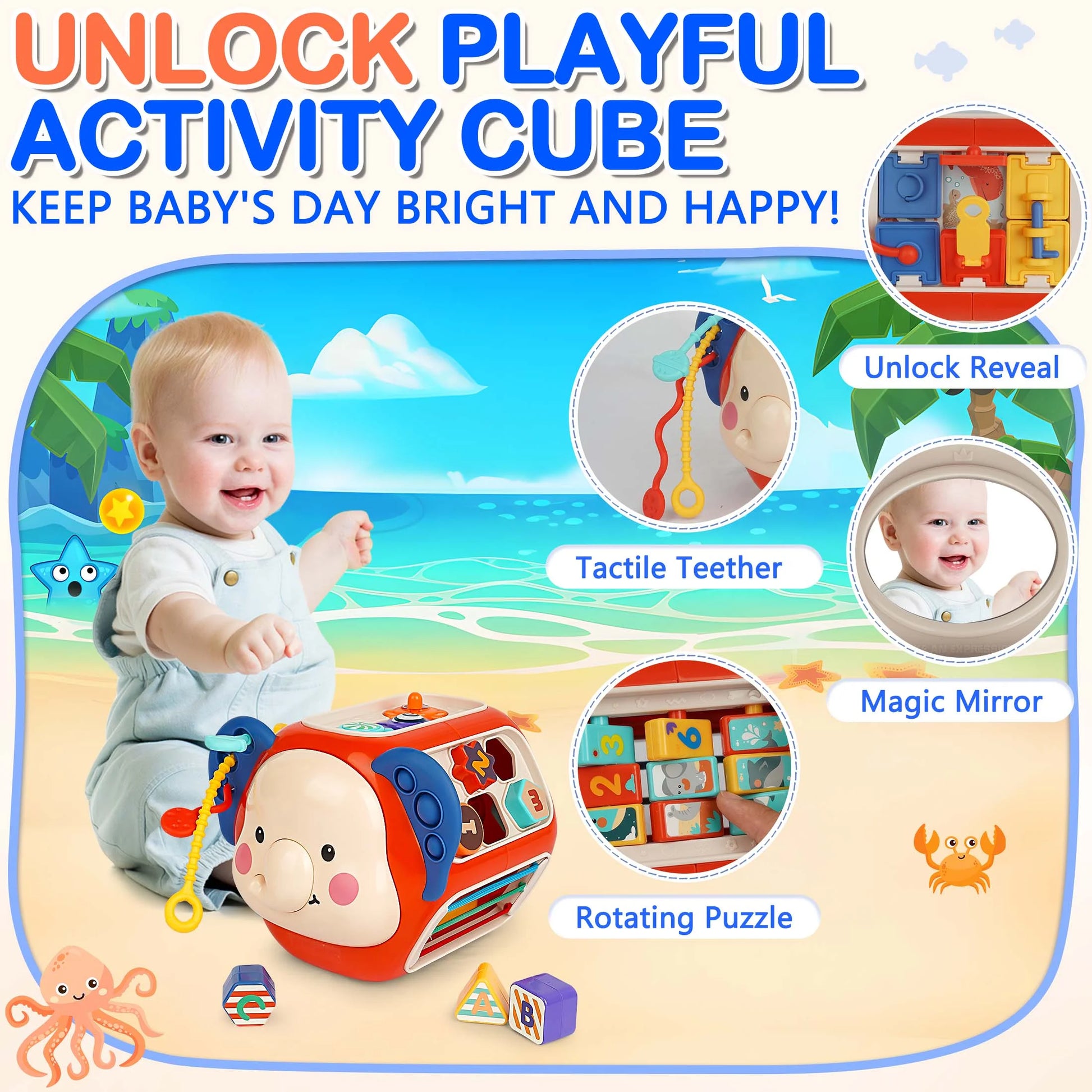 Kids Baby Activity Cube with Music, 20 in 1 Baby Toys for 1 2 Year Old Girls Boy Gifts, Montessori Toys for Toddlers First Birthday Gift, Educational Learning Boy Toys 12-18 Months