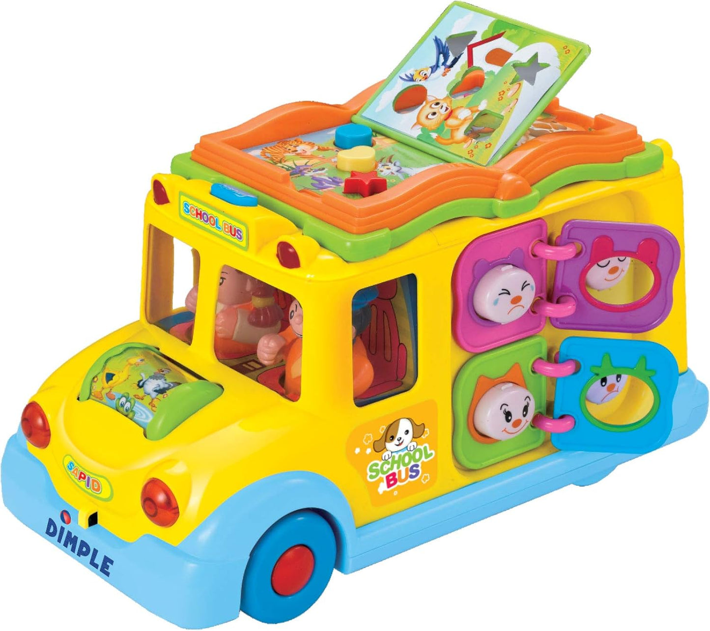 Educational Interactive School Bus Toy with Tons of Flashing Lights, Sounds, Responsive Gears and Knobs to Play With, Tons of Fun for Toddlers for Kids (Single)