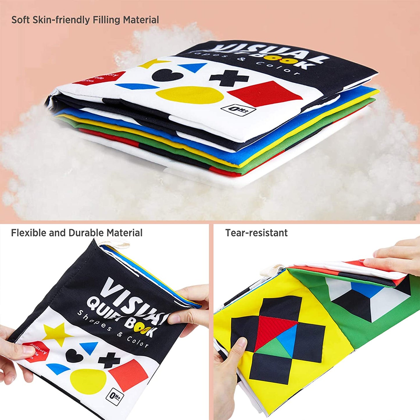 Baby Books Toys, High Contrast Black and White Books Non Toxic Fabric Touch and Feel Crinkle Cloth Books Early Educational Stimulation Toys for Infants Toddlers, Baby Gift Soft Toys Mirror