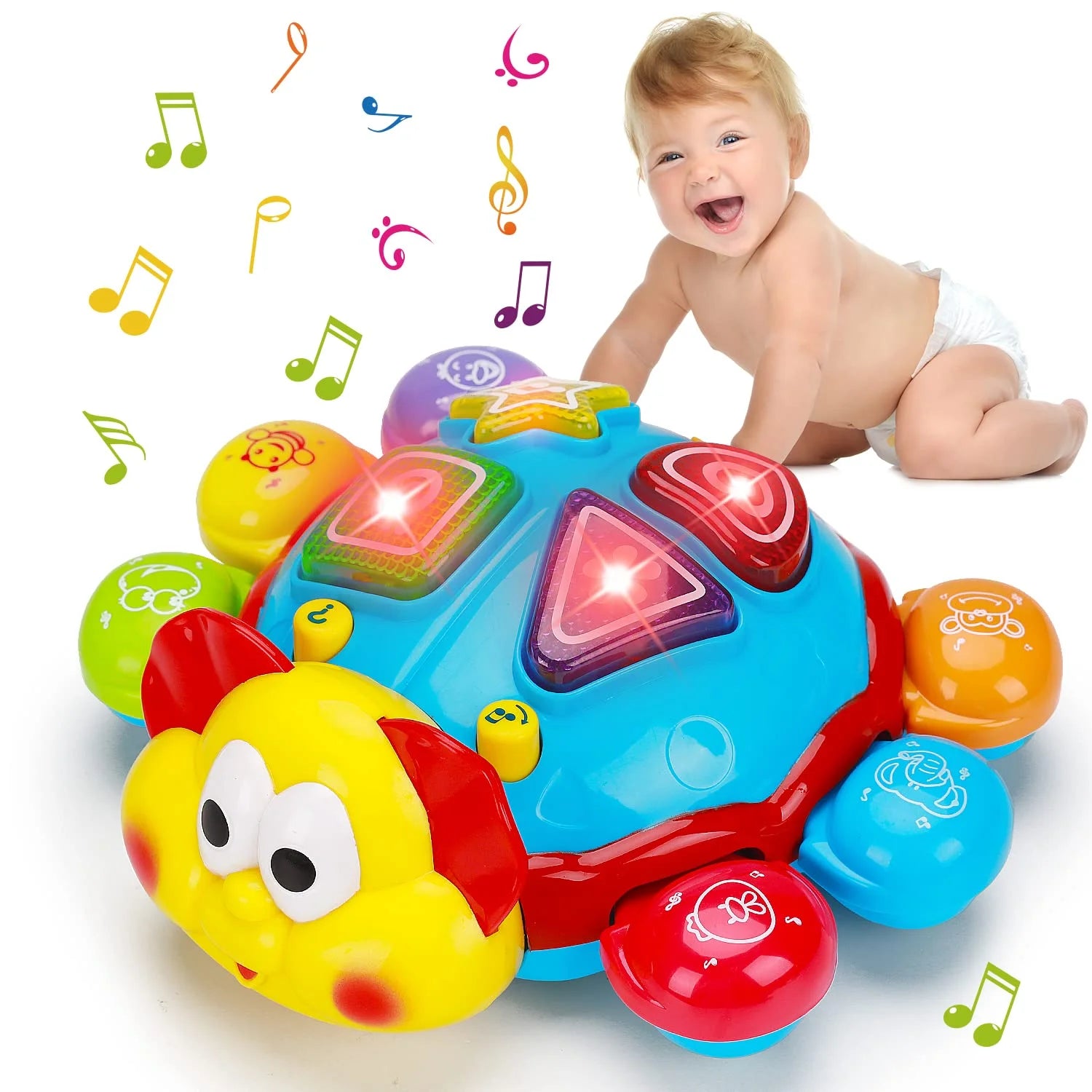 Baby Crawling Walking Musical Toy Spanish English Bilingual Learning Toys for Babies 6 to 12 12-18 Months Light up Infant Toys 3-6 7 8 9 10 Month Gift for 1 Year Old Boy Girl Ladybug Tummy Time Toys