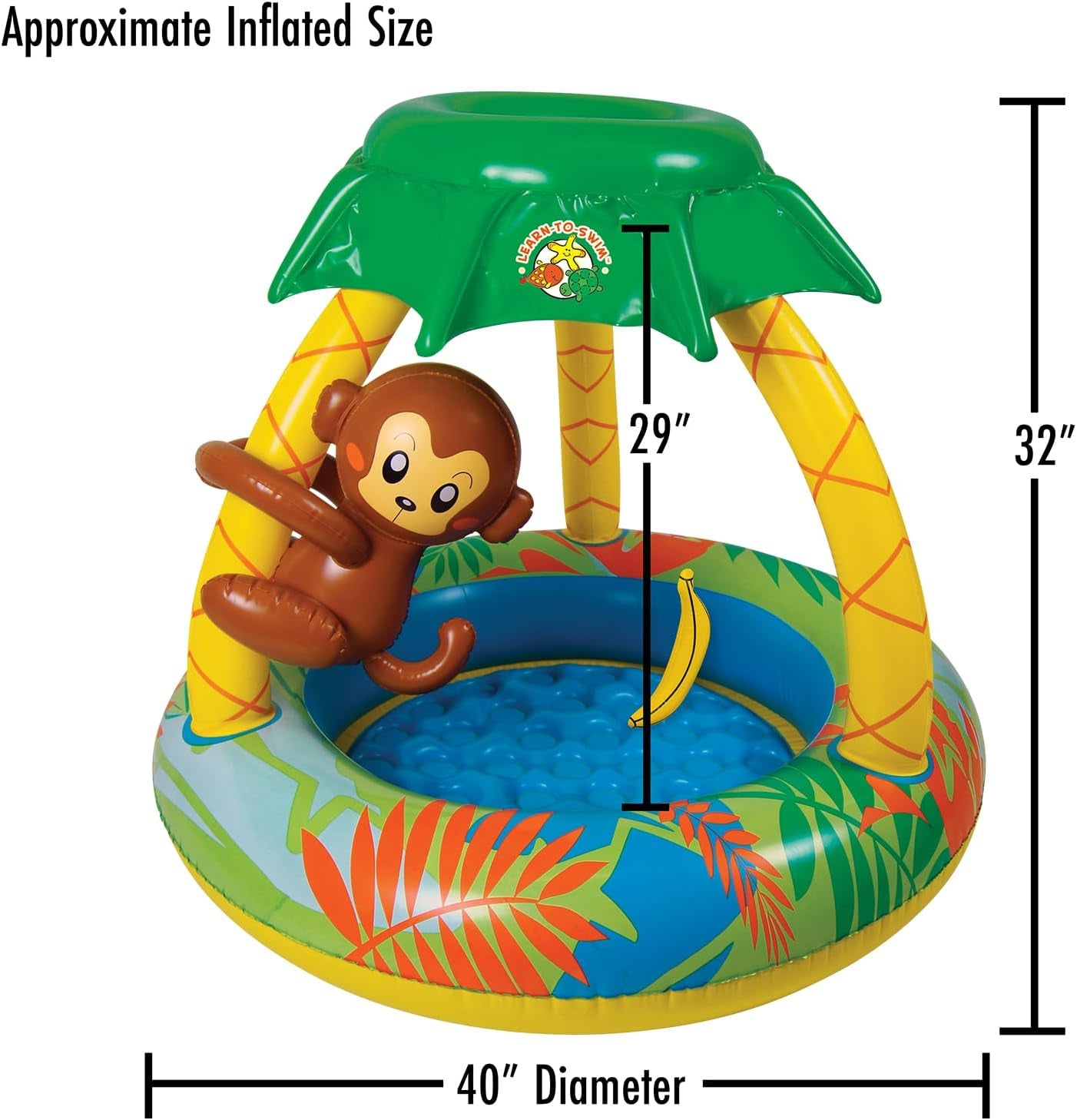 Learn-To-Swim Go Bananas Monkey Inflatable Kiddie Pool with Canopy