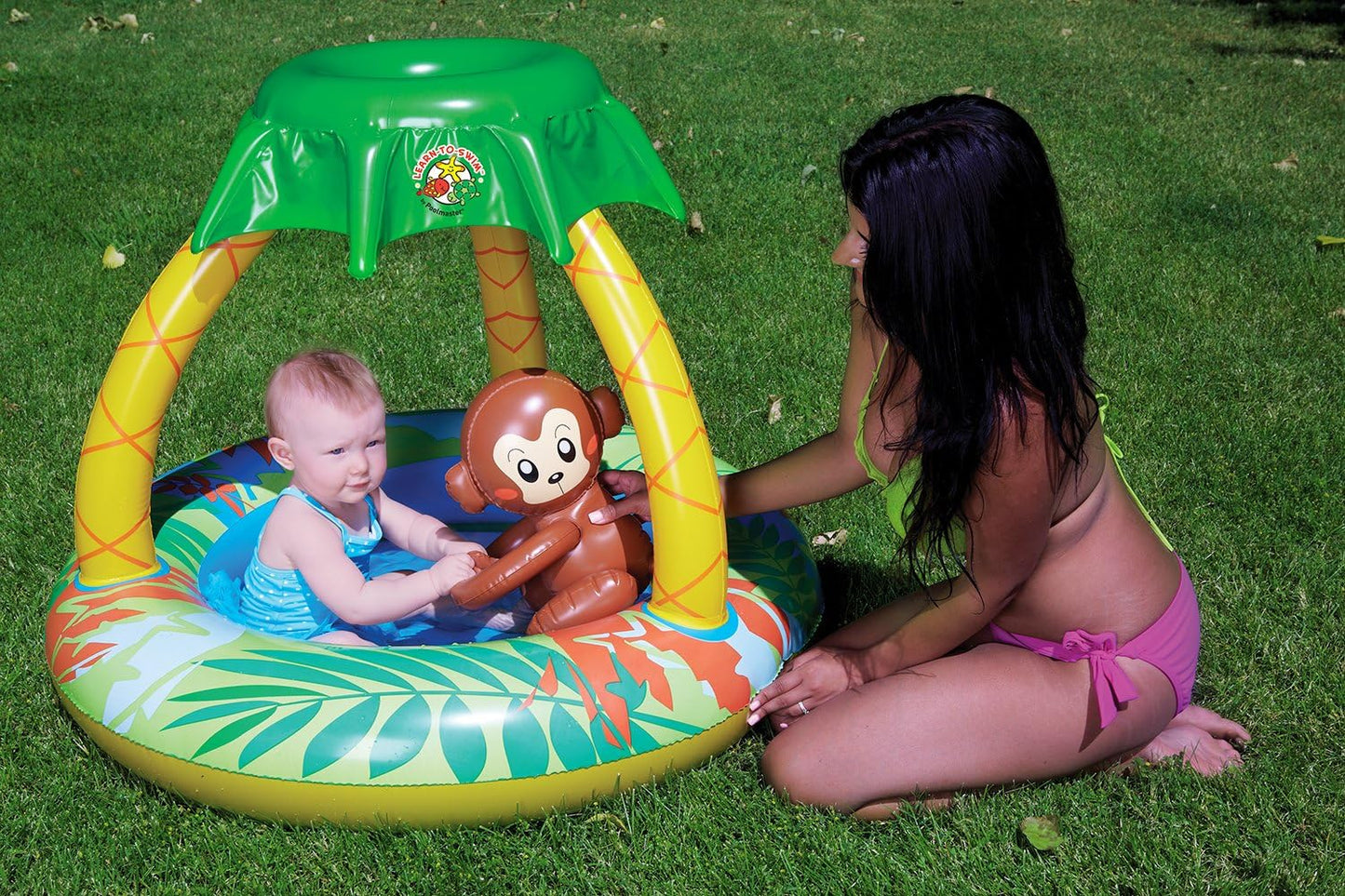 Learn-To-Swim Go Bananas Monkey Inflatable Kiddie Pool with Canopy