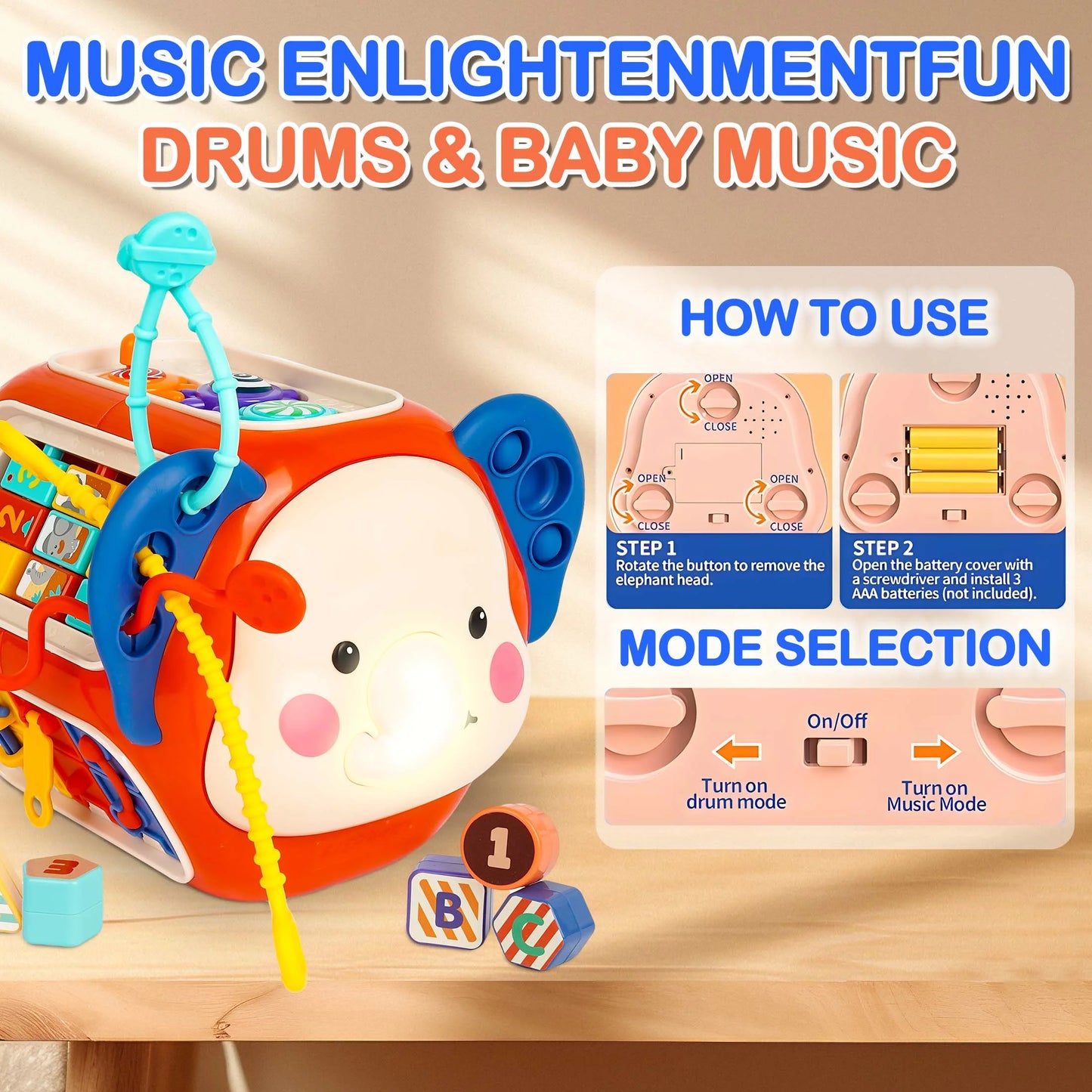 Kids Baby Activity Cube with Music, 20 in 1 Baby Toys for 1 2 Year Old Girls Boy Gifts, Montessori Toys for Toddlers First Birthday Gift, Educational Learning Boy Toys 12-18 Months