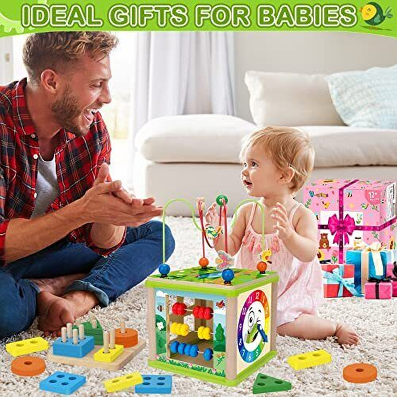 Learning Toys for Toddler 1, 2, 3 Years Old, 5 in 1 Wooden Activity Cube Girl